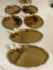 ÇELİK GOLD KAPLAMA OVAL BEYAZ KELEBEKLİ 6 ADET TEPSİ 15*21 CM