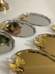GOLD VE GÜMÜŞ OVAL MODEL 6 ADET SUNUM TEPSİSİ KELEBEKLİ 15*21 CM