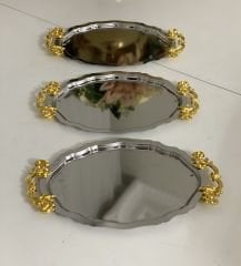 PASLANMAZ ÇELİK OVAL KULPLU MODEL 6 ADET  SUNUM TEPSİSİ 15*21 cm