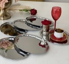 PASLANMAZ ÇELİK OVAL MODEL 6 LI SERVİS VE SUNUM TEPSİSİ 20*25 CM