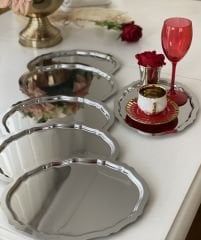 PASLANMAZ ÇELİK OVAL MODEL 6 LI SERVİS VE SUNUM TEPSİSİ 20*25 CM