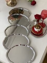 PASLANMAZ ÇELİK OVAL MODEL 6 LI SERVİS VE SUNUM TEPSİSİ 20*25 CM