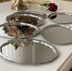 PASLANMAZ ÇELİK OVAL MODEL 6 LI SERVİS VE SUNUM TEPSİSİ 20*25 CM