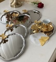 PASLANMAZ ÇELİK OVAL 6 LI KELEBEK AKSESUARLI SERVİS VE SUNUM TEPSİSİ