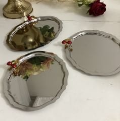 20*25 CM ÇELİK OVAL MODEL 6 ADET SERVİS VE SUNUM TEPSİSİ KİRAZLI