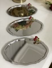 20*25 CM ÇELİK OVAL MODEL 6 ADET SERVİS VE SUNUM TEPSİSİ KİRAZLI