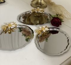 20*25 CM ÇELİK OVAL 3 ADET SERVİS VE SUNUM TEPSİSİ BÜYÜK ÇİÇEKLİ