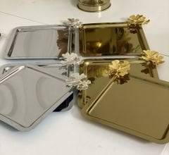 PASLANMAZ ÇELİK GOLD VE GÜMÜŞ KARE 6 LI SUNUM TEPSİ