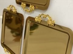 ÇELİK GOLD KARE 6 ADET KULPLU SERVİS VE SUNUM TEPSİSİ