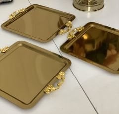 ÇELİK GOLD KARE 6 ADET KULPLU SERVİS VE SUNUM TEPSİSİ