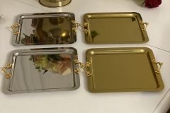 2 GOLD 2 GÜMÜŞ KARE MİNİK KULPLU SERVİS VE SUNUM TEPSİSİ