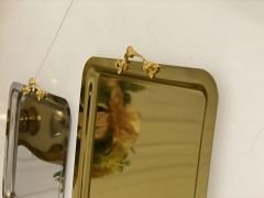 GOLD VE GÜMÜŞ KARE MİNİK KULPLU 2 Lİ SERVİS VE SUNUM TEPSİSİ