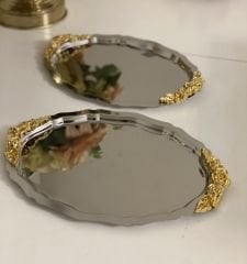 20*25 CM ÇELİK OVAL KALIN KULPLU 2 ADET SERVİS VE SUNUM TEPSİSİ