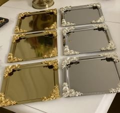 GOLD VE GÜMÜŞ RENK KARE 6 ADET DÖRT KÖŞE AKSESUARLI SUNUM TEPSİSİ