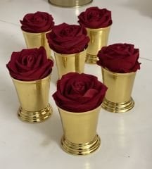 GOLD KAPLAMA 6 ADET KIRMIZI KADİFE GÜLLÜ GÜL KOVASI