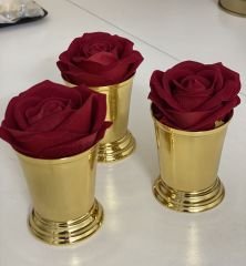 3 ADET GOLD RENK KIRMIZI KADİFE GÜLLÜ GÜL KOVASI