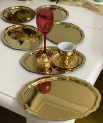 20*25 CM PARLAK GOLD OVAL MODEL 6 ADET SERVİS VE SUNUM TEPSİSİ