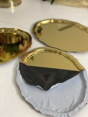20*25 CM PARLAK GOLD OVAL MODEL 3 ADET SERVİS VE SUNUM TEPSİSİ