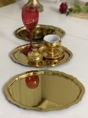 20*25 CM PARLAK GOLD OVAL MODEL 3 ADET SERVİS VE SUNUM TEPSİSİ