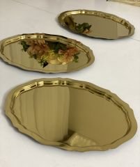 20*25 CM PARLAK GOLD OVAL MODEL 3 ADET SERVİS VE SUNUM TEPSİSİ