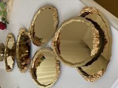 20*25 CM PARLAK GOLD OVAL KULPLU 6 ADET SERVİS VE SUNUM TEPSİSİ