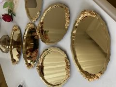 20*25 CM PARLAK GOLD OVAL KULPLU 6 ADET SERVİS VE SUNUM TEPSİSİ