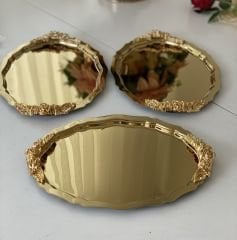 20*25 CM GOLD RENK OVAL 3 ADET KULPLU MODEL SUNUM TEPSİSİ