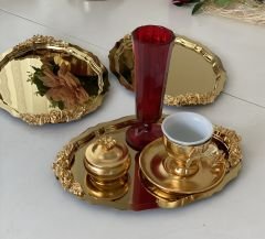 20*25 CM GOLD RENK OVAL 3 ADET KULPLU MODEL SUNUM TEPSİSİ