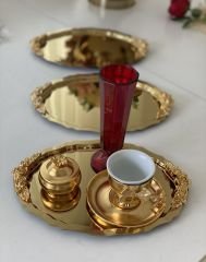 20*25 CM GOLD RENK OVAL 3 ADET KULPLU MODEL SUNUM TEPSİSİ