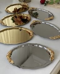GOLD VE GÜMÜŞ 20*25 CM OVAL KULPLU 6 ADET SUNUM TEPSİSİ