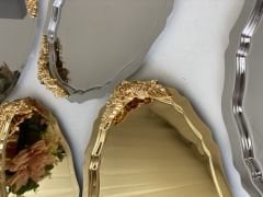 GOLD VE GÜMÜŞ 20*25 CM OVAL KULPLU 6 ADET SUNUM TEPSİSİ