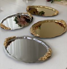 20*25 CM OVAL 2 GOLD 2 GÜMÜŞ KULPLU MODEL SUNUM TEPSİSİ