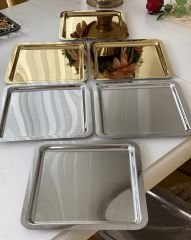 PASLANMAZ ÇELİK KARE MODEL GOLD VE GÜMÜŞ 6 LI SUNUM TEPSİSİ