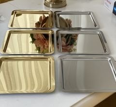 PASLANMAZ ÇELİK KARE MODEL GOLD VE GÜMÜŞ 6 LI SUNUM TEPSİSİ