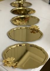 20*25 CM GOLD RENK OVAL MODEL 6 ADET SERVİS TEPSİSİ KELEBEK AKSESUARLI