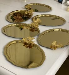 20*25 CM GOLD RENK OVAL MODEL 6 ADET SERVİS TEPSİSİ KELEBEK AKSESUARLI