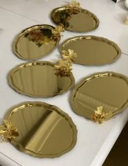 20*25 CM GOLD RENK OVAL MODEL 6 ADET SERVİS TEPSİSİ KELEBEK AKSESUARLI