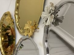 20*25 CM GOLD VE GÜMÜŞ OVAL 6 ADET SUNUM TEPSİSİ KELEBEK AKSESUARLI