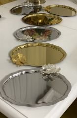 20*25 CM GOLD VE GÜMÜŞ OVAL 6 ADET SUNUM TEPSİSİ KELEBEK AKSESUARLI