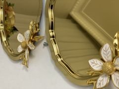 20*25 CM GOLD OVAL 3 ADET BÜYÜK ÇİÇEKLİ SUNUM TEPSİSİ