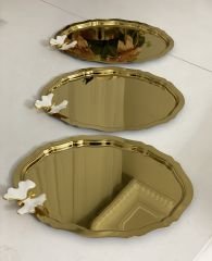 20*25 CM GOLD OVAL MODEL 3 ADET BEYAZ KELEBEKLİ SUNUM TEPSİSİ