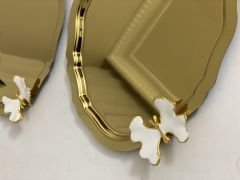 20*25 CM GOLD OVAL MODEL 3 ADET BEYAZ KELEBEKLİ SUNUM TEPSİSİ