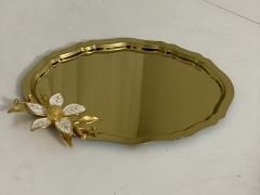 20*25 CM GOLD OVAL 1 ADET BÜYÜK ÇİÇEKLİ SUNUM TEPSİSİ