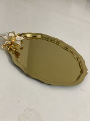 20*25 CM GOLD OVAL 1 ADET BÜYÜK ÇİÇEKLİ SUNUM TEPSİSİ