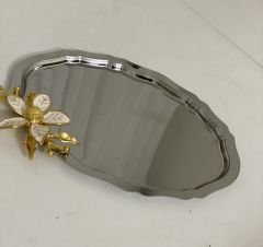 20*25 CM ÇELİK OVAL MODEL 1 ADET BÜYÜK ÇİÇEKLİ SUNUM TEPSİSİ
