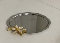 20*25 CM ÇELİK OVAL MODEL 1 ADET BÜYÜK ÇİÇEKLİ SUNUM TEPSİSİ