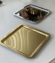 ÇELİK KARE 1 ADET GOLD 1 ADET GÜMÜŞ SERVİS VE SUNUM TEPSİSİ