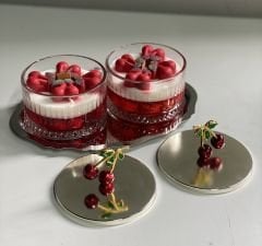 KİRAZ AKSESUARLI 2 Lİ KASEDE KOKULU MUM OVAL TEPSİLİ SOYA MUM