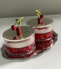 KİRAZ AKSESUARLI 2 Lİ KASEDE KOKULU MUM OVAL TEPSİLİ SOYA MUM