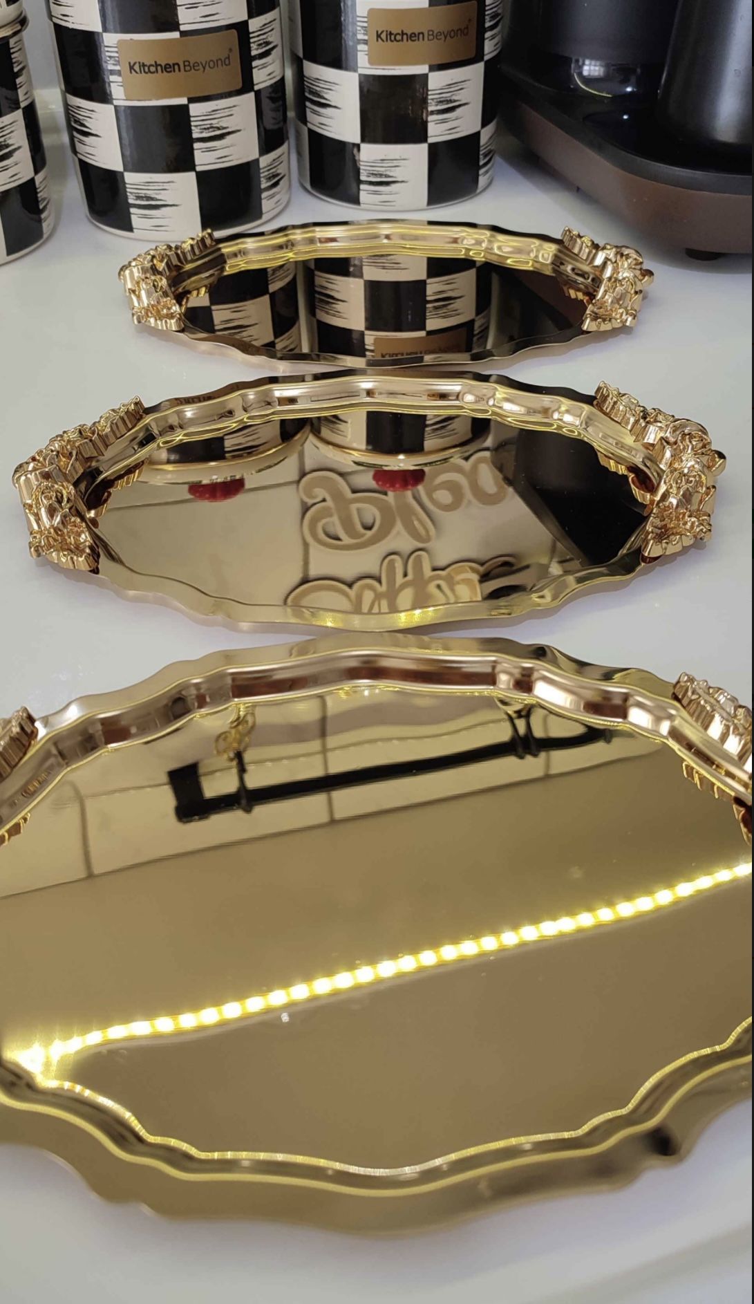 20*25 CM GOLD OVAL 3 ADET KULPLU SERVİS VE SUNUM TEPSİSİ